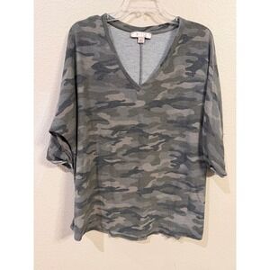 MISIA Curvy Camouflage Print V Neck 3/4 Sleeve Top Women's Plus Size 1X